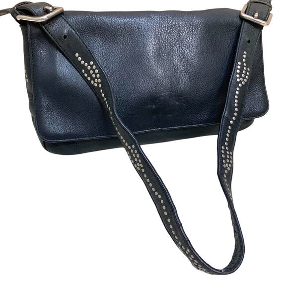 ROLFS Black Leather Vintage Flap Shoulder Bag w/Decorative Studs - Picture 1 of 16